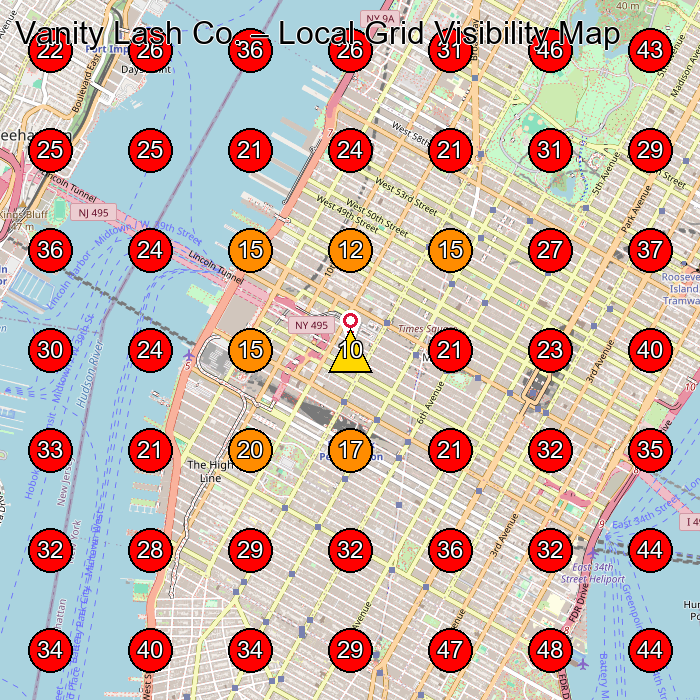 Vanity Lash Co. GeoGrid visibility map for Skin Care Clinic in New York
